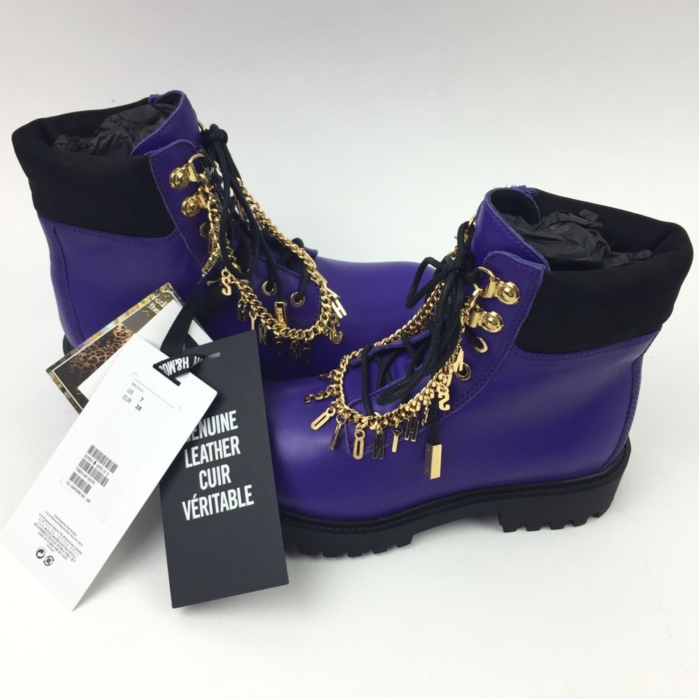 LAST CHANCE! Moschino x H&M purple & black leather combat boots - Picture 4 of 8